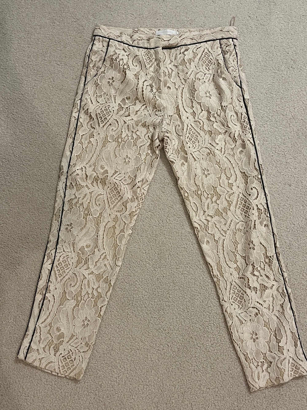 Anne Fontaine Cream Lace Trousers with Black Trim